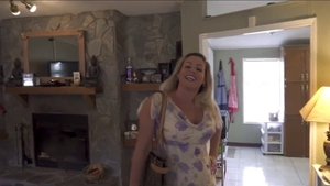 Shaved blonde babe pussy fuck at the camping