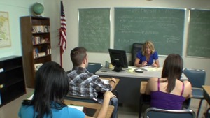 Fetish handjob in the company of busty teacher Brenda James