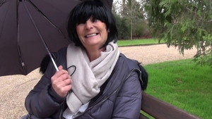 Fingering next to cougar in stockings on the couch in HD