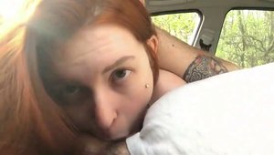 Petite redhead blowjobs in public